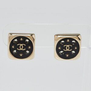 Chanel Gold Metal Resin and Crystal CC Square Stud Earrings